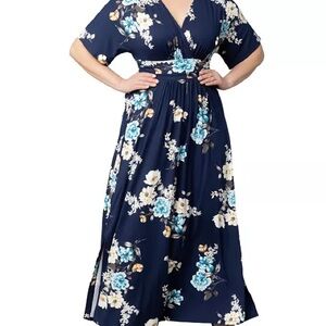 New Kiyonna Vienna Floral Navy Maxi Dress 3x Formal Wedding Holiday